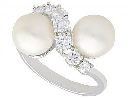 Cultured Pearl and 1.04ct Diamond, 14ct White Gold Twist Ring - Vintage Circa 1970