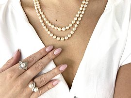 Cultured Pearl and Diamond Ring Wearing