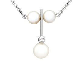 Cultured Pearl and Diamond, 18ct White Gold Necklace - Vintage Circa 1960