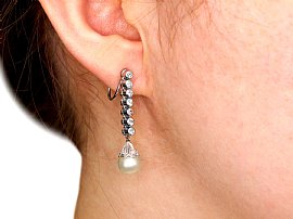 Vintage Diamond and Pearl Drop Earrings Wearing