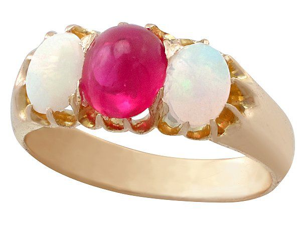 Cabochon Cut Ruby and Opal Ring 