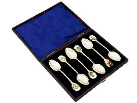 Sterling Silver and Enamel Spoons - Antique Edwardian (1909)