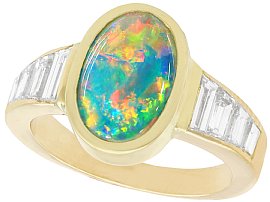 1.40ct Opal and 1.12ct Diamond, 18ct Yellow Gold Dress Ring - Vintage French Circa 1990