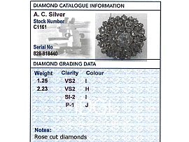 1880's Diamond Brooch Grading Card 