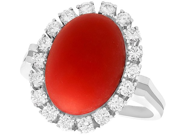 Red Coral and Diamond Ring