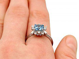 Vintage Aquamarine and Diamond Ring Finger Wearing
