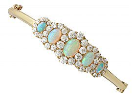 3.92ct Opal and 3.25ct Diamond, 18ct Yellow Gold Bangle - Antique Victorian