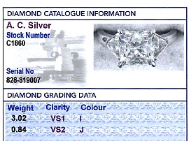 Certified Diamond Engagement Ring Princess Cut Diamond Grading Report