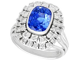 5.40ct Ceylon Sapphire and 1.45ct Diamond, 18ct White Gold Cluster Ring - Vintage French Circa 1980