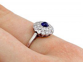 Small Antique Sapphire Ring on Finger