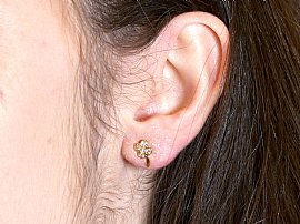 Vintage Shamrock Earrings with Diamonds wearing