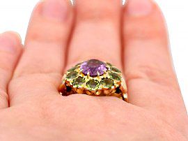 Victorian Amethyst and Peridot ring Finger Wearing