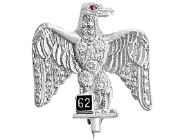0.29ct Diamond and Ruby, Platinum Regimental Brooch - Vintage Circa 1960