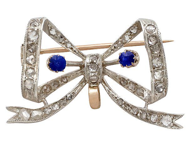 Antique Bow Brooch with Sapphires and Diamonds