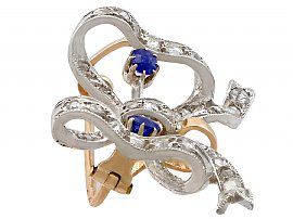Antique French Bow Brooch with Sapphires and Diamonds