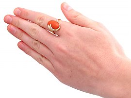 Vintage Coral Ring in Gold Wearing
