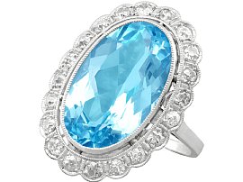 7.28ct Aquamarine and 1.30ct Diamond, Platinum Dress Ring - Antique Circa 1930