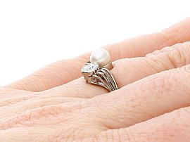 1940s Pearl and Diamond Ring Wearing Hand