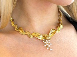 Belgium Diamond Necklace in Gold wearing