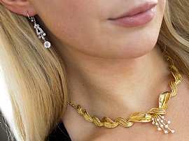 Belgium Diamond Necklace in Gold wearing 