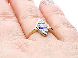 14ct Gold Sapphire and Diamond Ring Wearing Finger