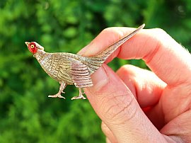 Victorian Pheasant Brooch in Gold Close Up