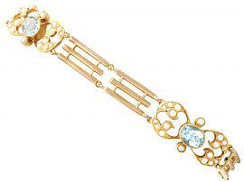 2.55 ct Aquamarine and Seed Pearl, 15 ct Yellow Gold Gate Bracelet - Antique Circa 1920