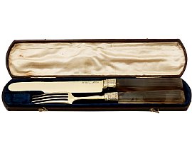 Indian Silver Gilt and Agate Handled Travelling Knife and Fork - Antique Circa 1880; C4116