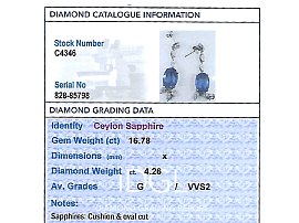 Ceylon Sapphire Earrings UK Grading Card