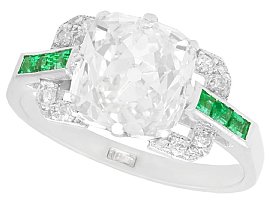 4.42ct Diamond and 0.22ct Emerald, 18ct White Gold Dress Ring - Antique Circa 1930