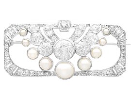 3.51ct Diamond and Pearl, Platinum Brooch - Art Deco - Antique Circa 1930