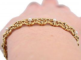 Victorian Pearl Bracelet in Gold on wrist