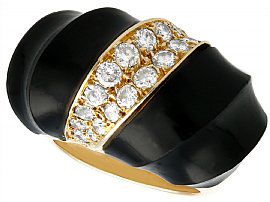 Onyx and 1.06 ct Diamond, 18 ct Yellow Gold Dress Ring - Vintage Circa 1960