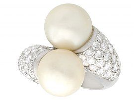 Cultured Pearl and 1.70 ct Diamond, 18 ct White Gold Cocktail Ring - Vintage Circa 1970