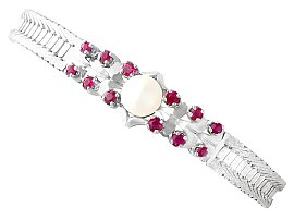 Pearl and 0.54ct Ruby, 15ct White Gold Bracelet - Vintage Circa 1970