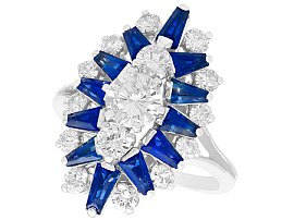 1.85ct Sapphire and 1.76ct Diamond, 18ct White Gold Cluster Ring - Vintage Circa 1960