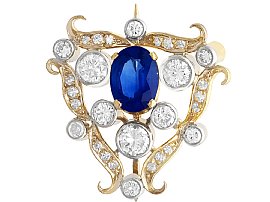 1.53ct Sapphire and 1ct Diamond, 18ct Yellow Gold Brooch - Antique Circa 1920