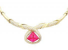 Vintage Pink Tourmaline Necklace Gold 