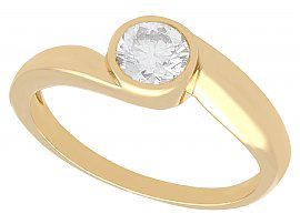 0.51 ct Diamond and 18 ct Yellow Gold Twist Solitaire Ring - Vintage French Circa 1950