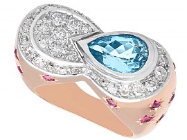 1.36 ct Aquamarine, 0.78 ct Diamond and 0.50 ct Ruby, 18ct Rose Gold Dress Ring - Vintage Circa 1950