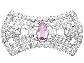 3.08ct Pink Topaz and 7.02ct Diamond and Platinum Brooch - Antique French Circa 1925