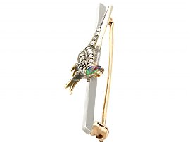 diamond bird brooch with enamel