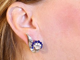 1950s Sapphire and Diamond Earrings White Gold