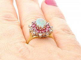 Opal and Ruby Ring Vintage on Finger