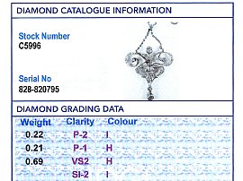 Early 20th Century Diamond Pendant Grading Card