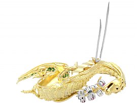 Pin Fastening of Gold Dragon Brooch with Gemstones