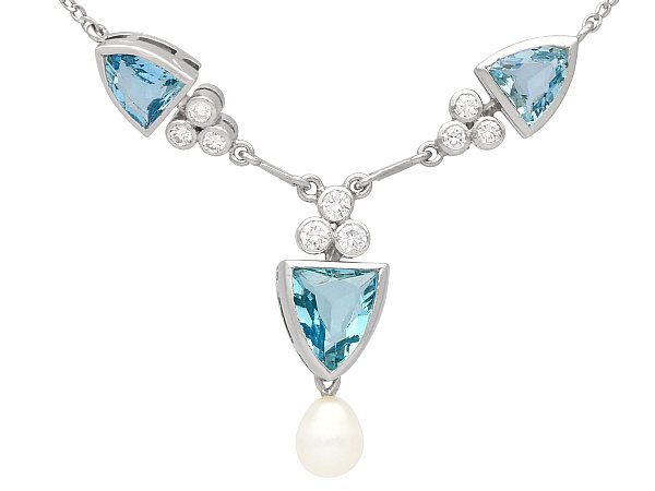 Aquamarine and Pearl Necklace Platinum