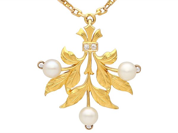 Gold and Pearl Floral Pendant Antique