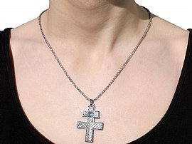 Vintage Aquamarine Cross pendant Wearing Image