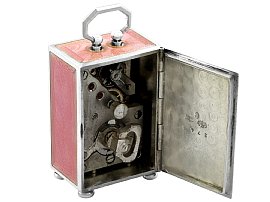 Antique Pink Enamel Miniature Clock Open